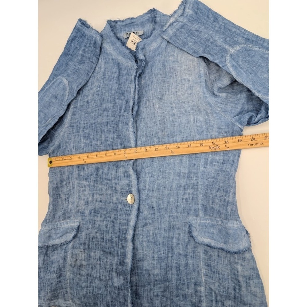 MEO MELI 100% Linen Jacket Blazer Womens S/M Blue Coastal Minimalist Lagenlook - Picture 15 of 16
